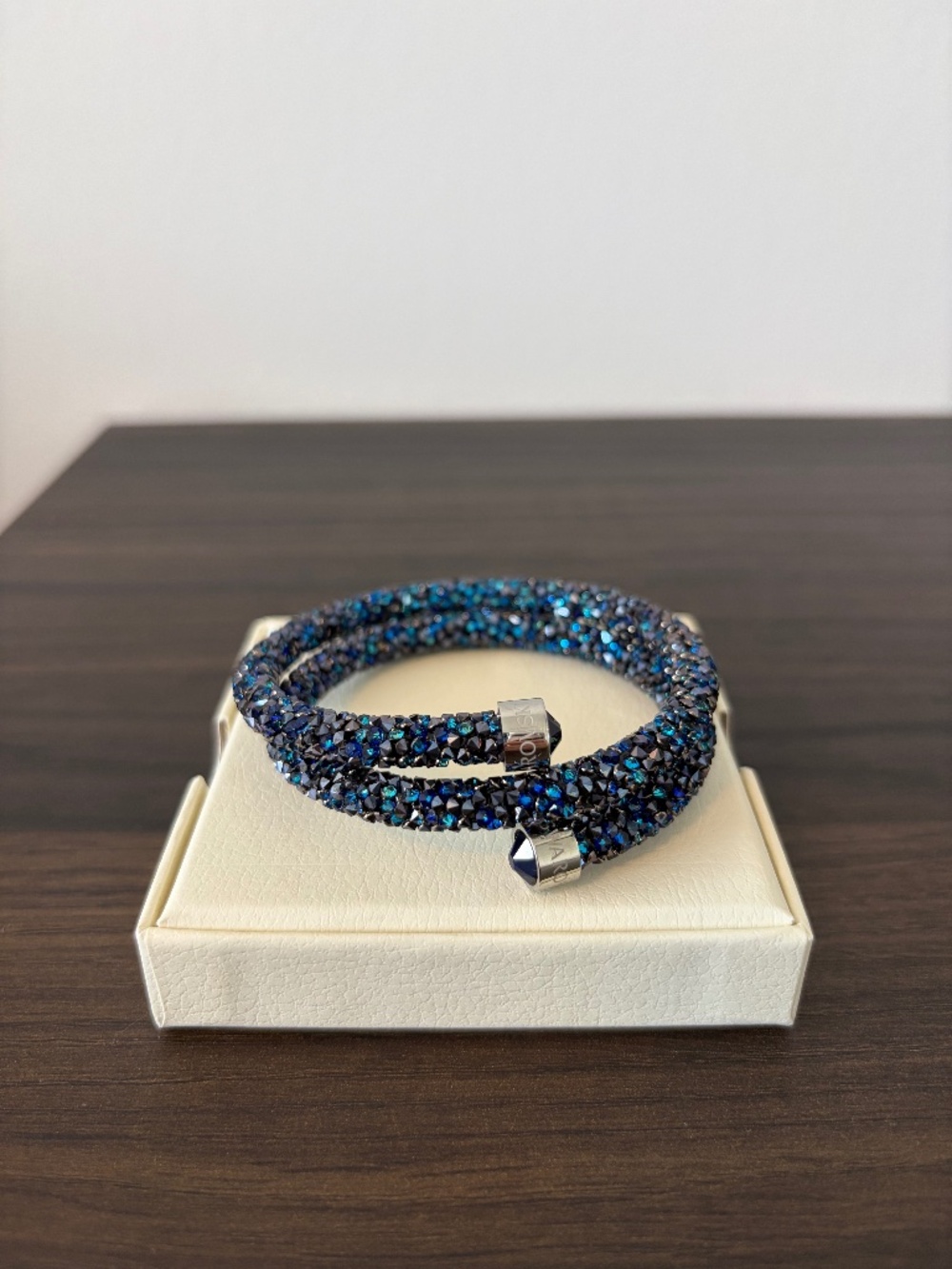 Swarovski Crystaldust Double Wrap Bangle Bracelet Blue Crystal Size S Like New